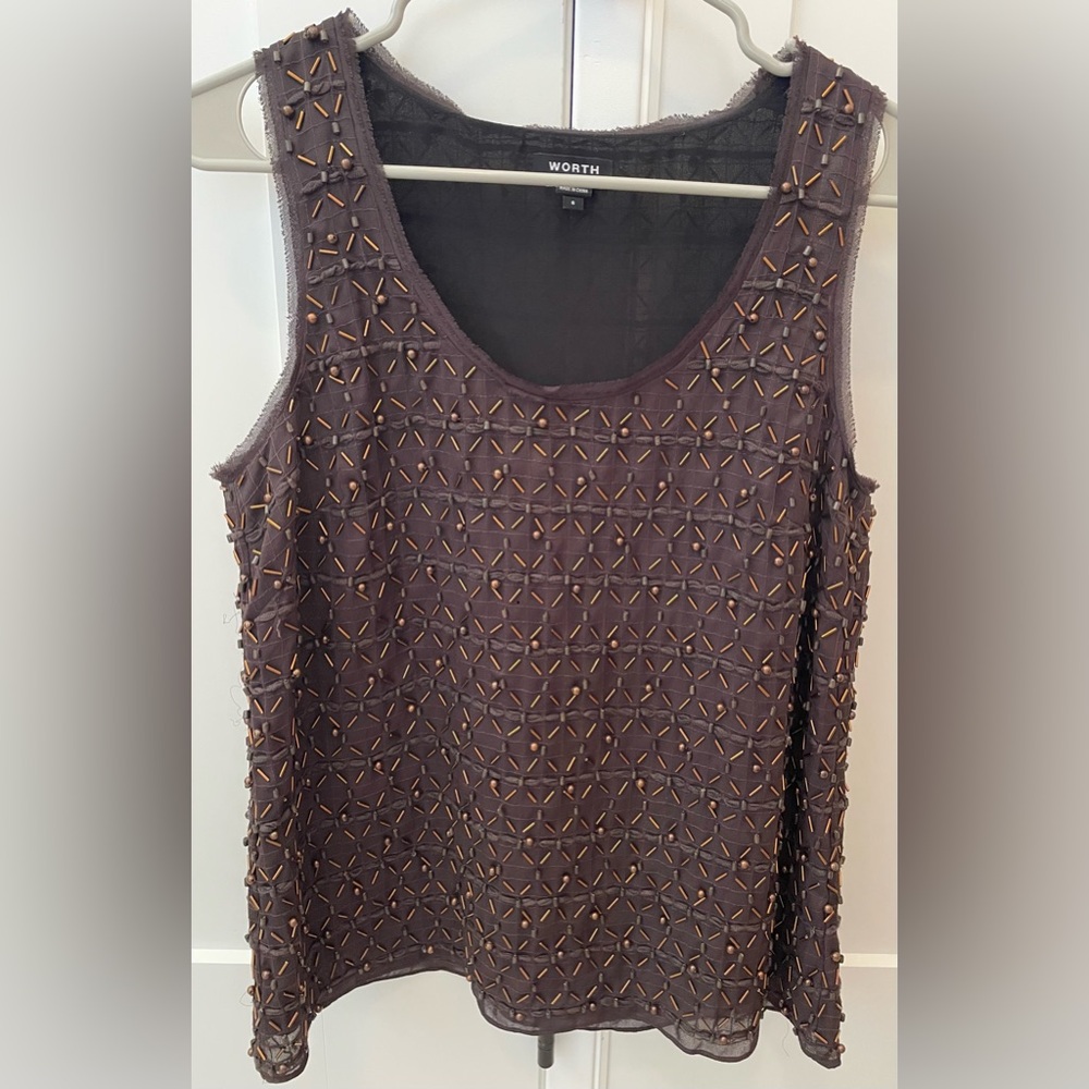 Beaded tank top Worth New York sleeveless brown copper size 6 unique rare